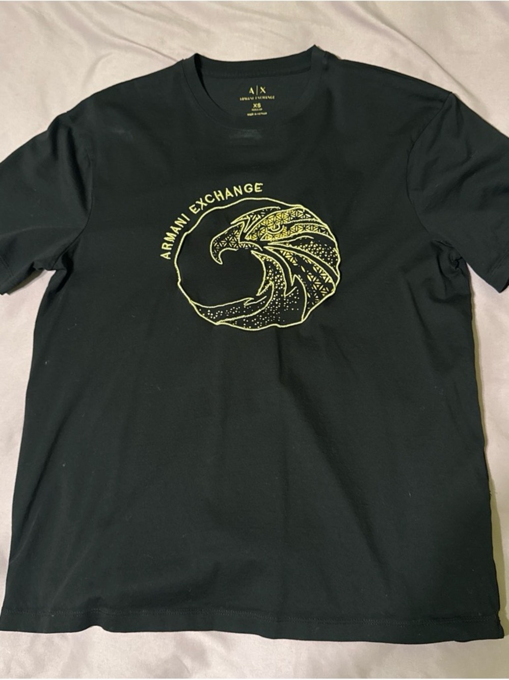 Armani Exchange Black Tee with Yellow-Green Graphic Emblem